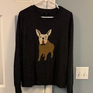 J. Crew Dark Gray Sweater French Bull Dog Motif